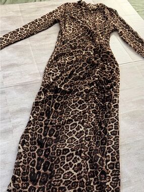 Leopard Print Bodycon Dress – Ember, Ruched, Long Sleeve, Size M